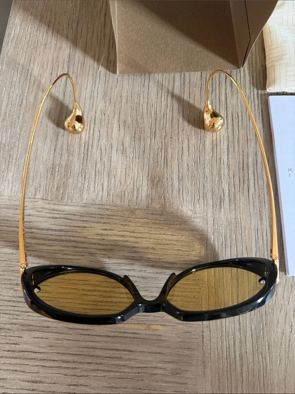 NEW in Box Bottega Veneta Black and Gold 60mm Round Drop Sunglasses